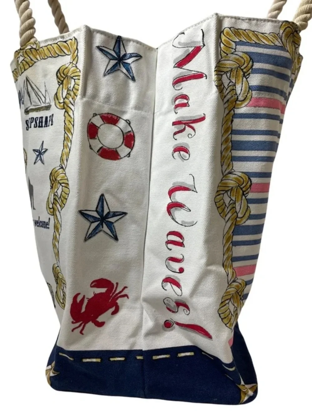 Brighton Sail Into Summer Coastal Nautical Canvas Rope Handle Tote